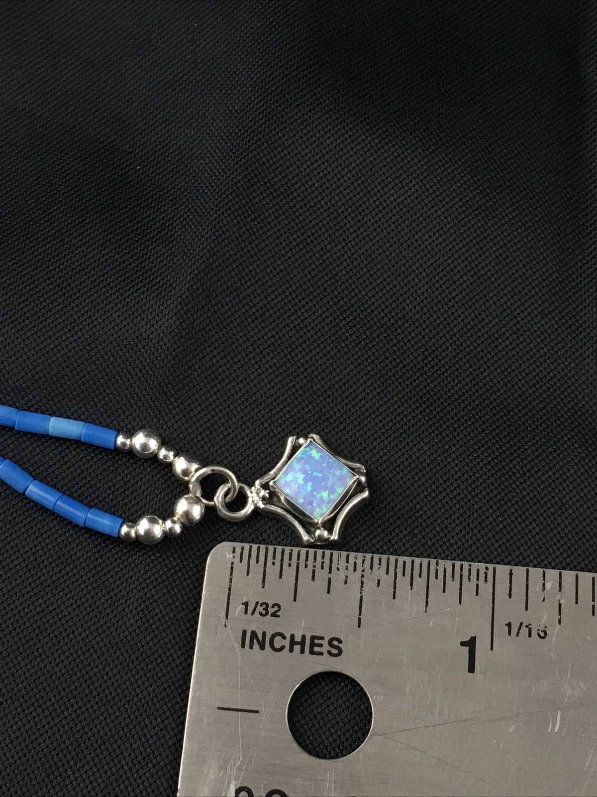 Girls Opal Pendant Lapis Beads Sterling Silver Necklace 15" 10124
