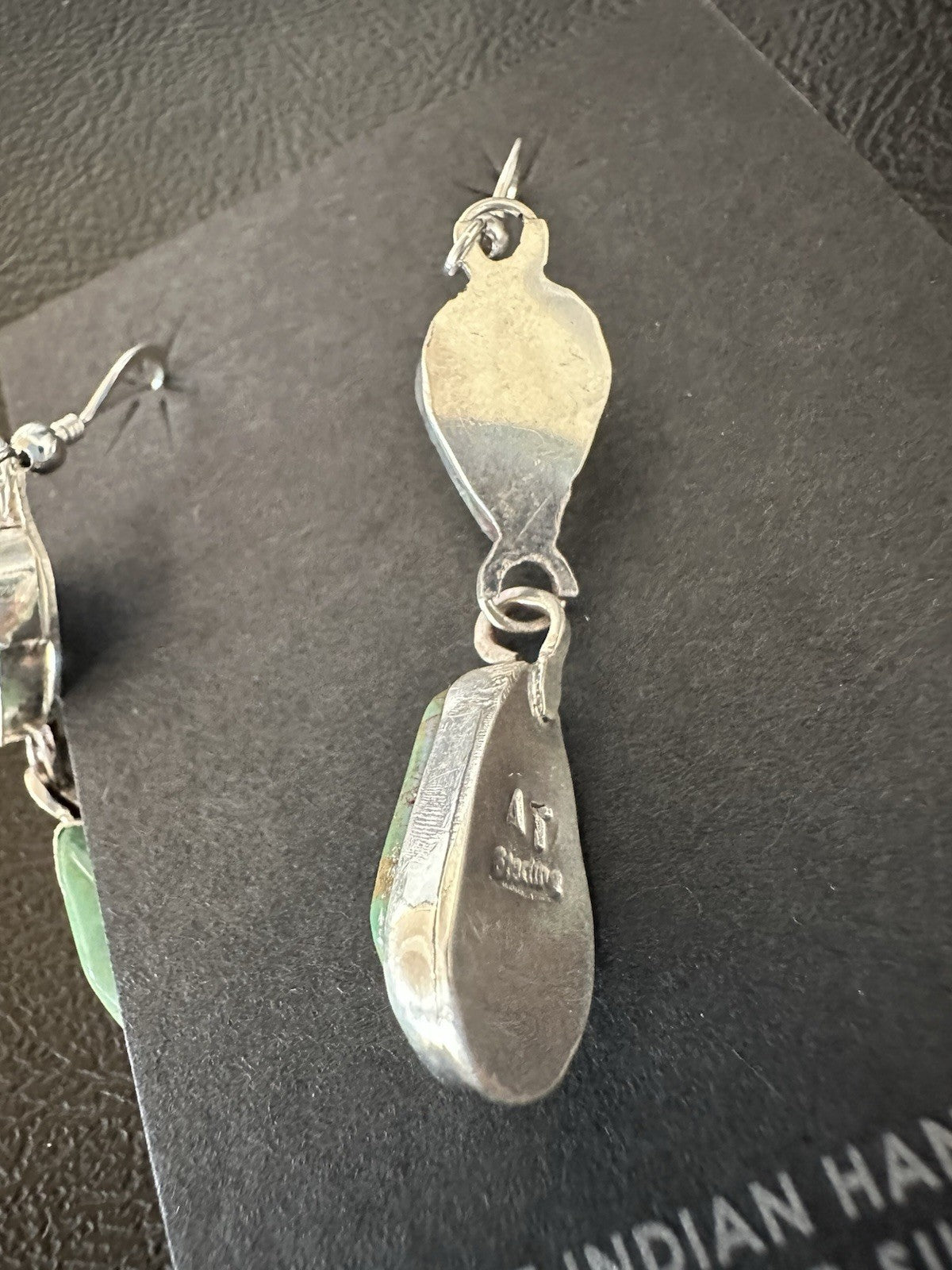 Green Royston Turquoise Navajo Sterling Silver Dangle Earrings 19380