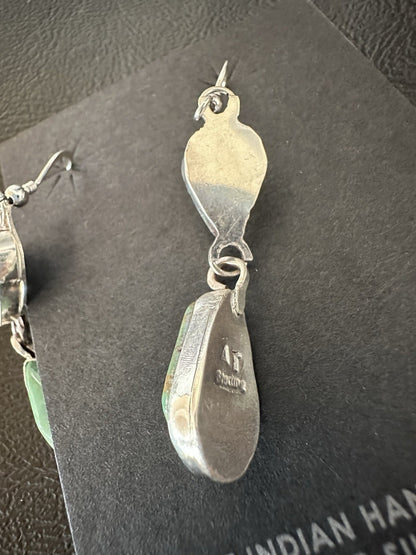 Green Royston Turquoise Navajo Sterling Silver Dangle Earrings 19380