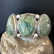 Navajo Green Royston TURQUOISE Stamped Cuff Bracelet 8.5" | Sterling Silver | Authentic Native American Handmade | 18718