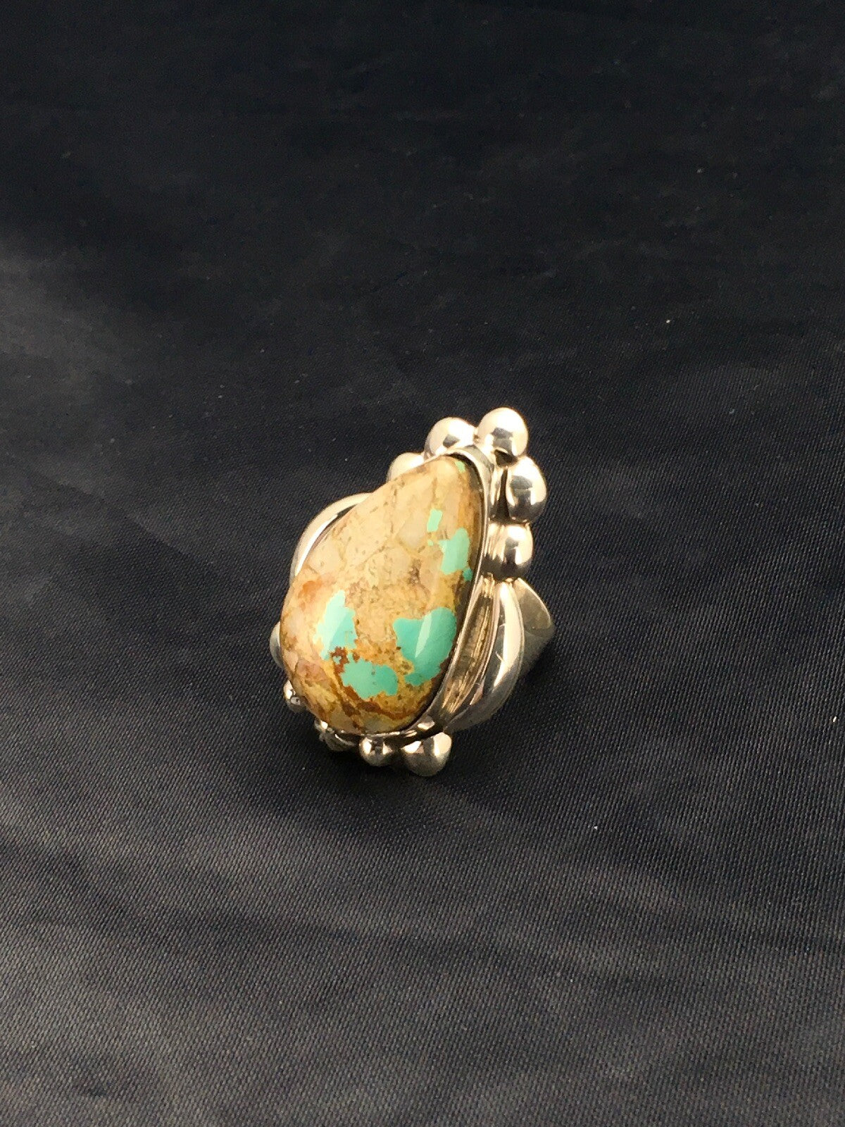 Turquoise Southwestern Sterling Silver Ring Size 8.25 2598