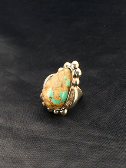 Turquoise Southwestern Sterling Silver Ring Size 8.25 2598
