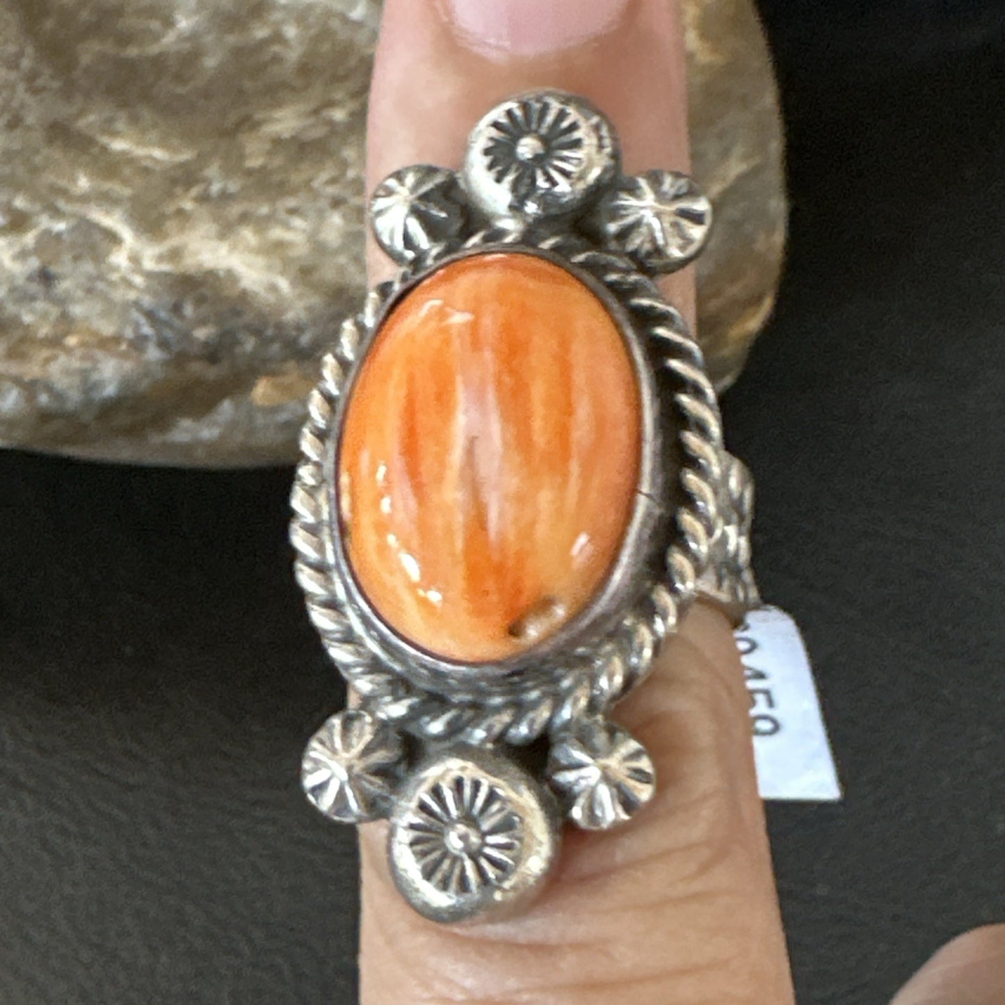 Orange Spiny Oyster Navajo Sterling Silver Ring Native American Size 6 00459