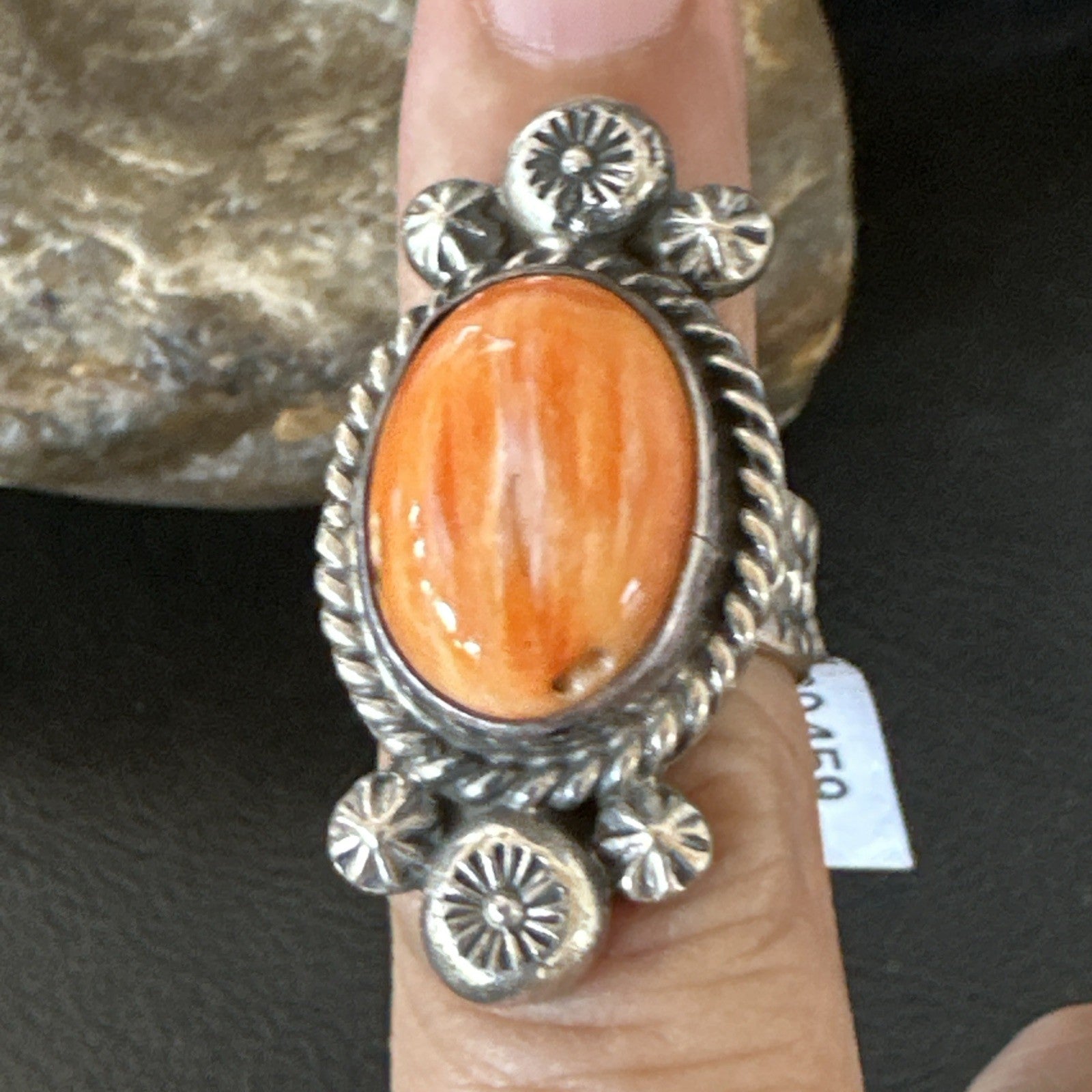 Orange Spiny Oyster Navajo Sterling Silver Ring Native American Size 6 00459