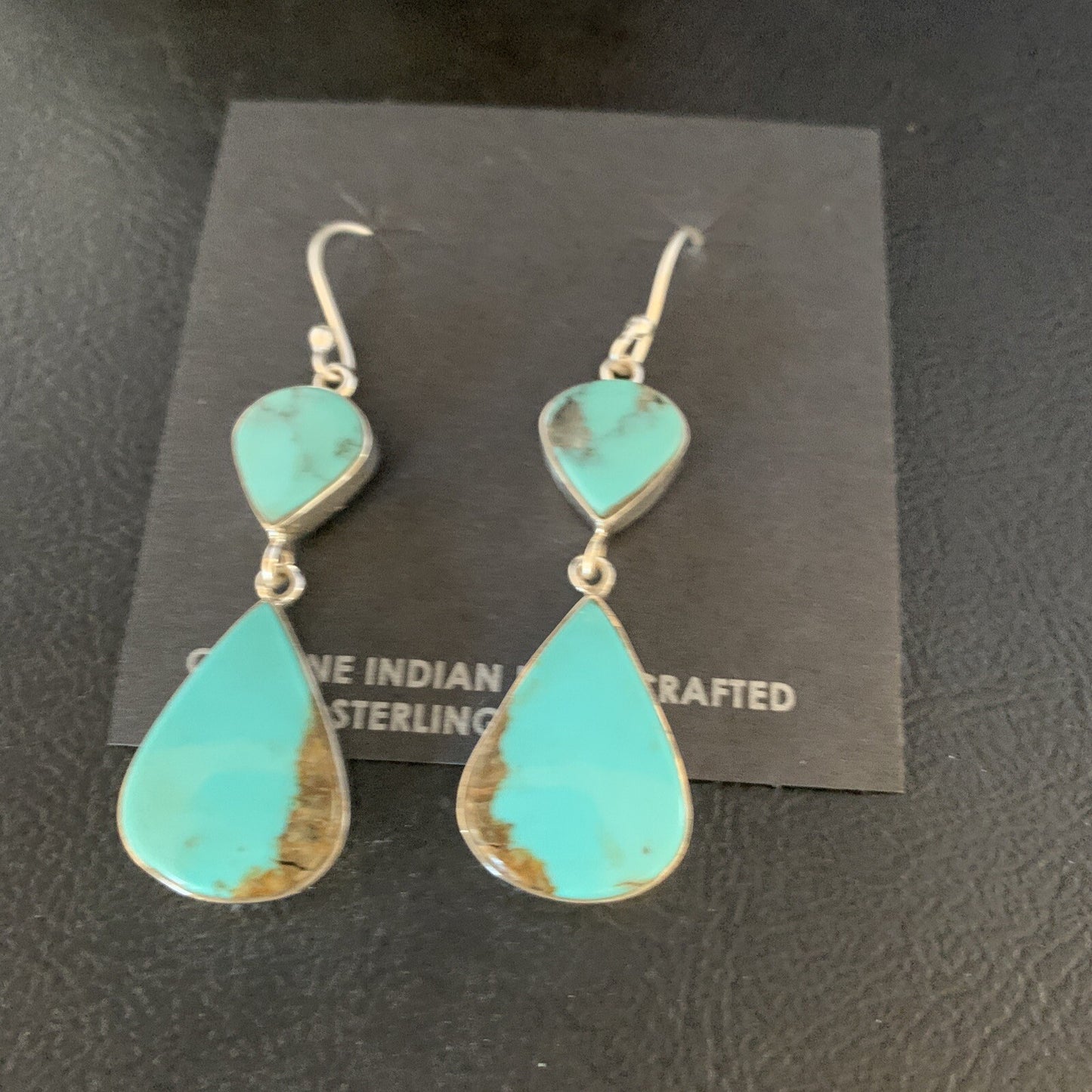 Kingman Turquoise Handmade Navajo Sterling Silver Dangle Earrings 13899