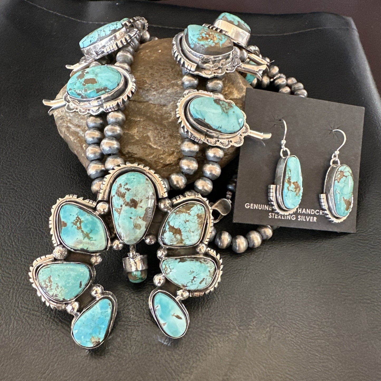 Royston Turquoise Navajo Squash Sterling Silver Naja Necklace Earrings 18237