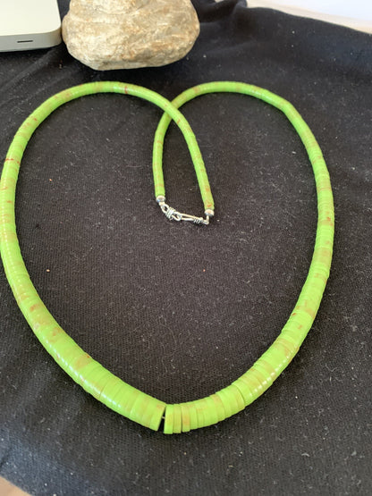Green Gaspeite Stabilized Navajo Sterling Silver Necklace 00214