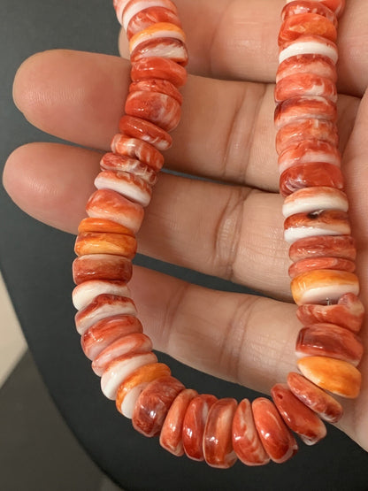Red Spiny Oyster Navajo Sterling Silver Beads 20" Necklace 00556