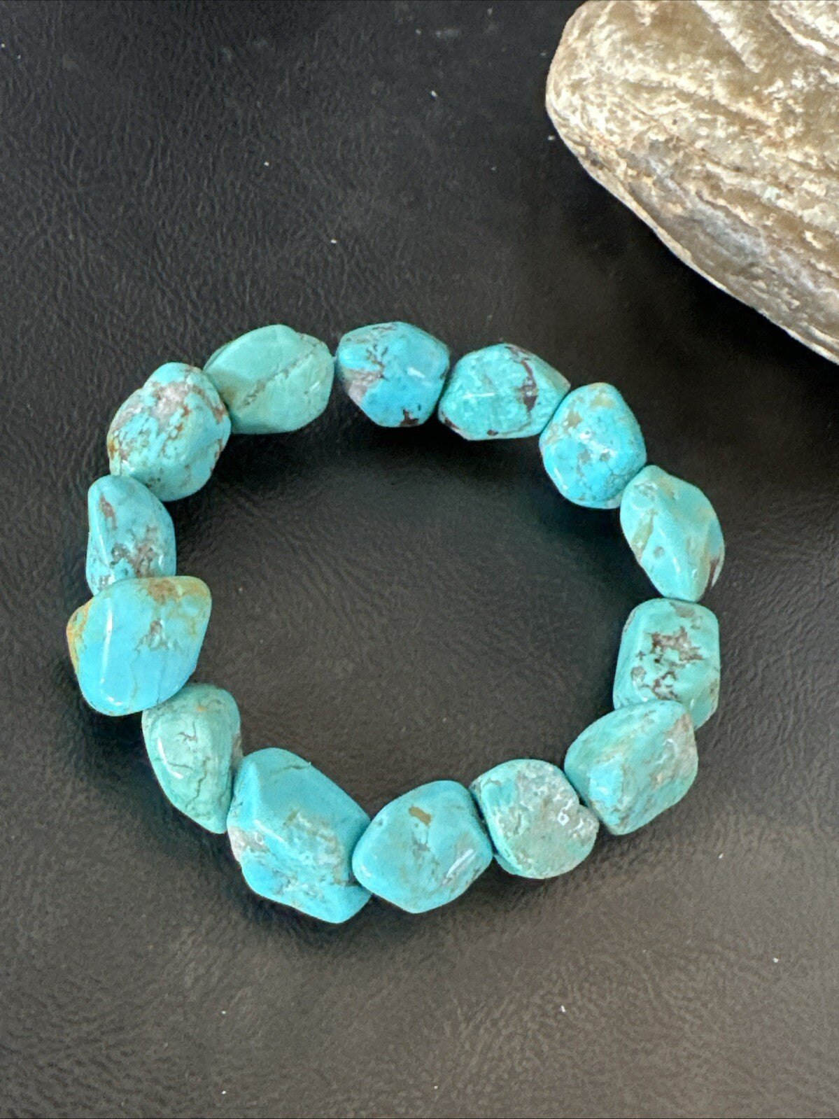 Mens Womens Blue Turquoise Stretch Stone Friendship Bracelet 7" 18869