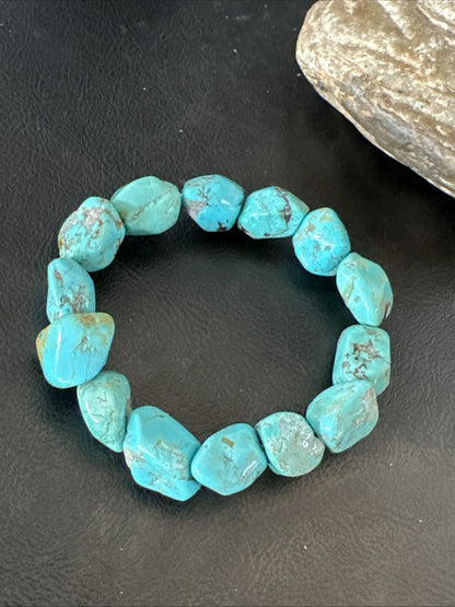 Mens Womens Blue Turquoise Stretch Stone Friendship Bracelet 7" 18869