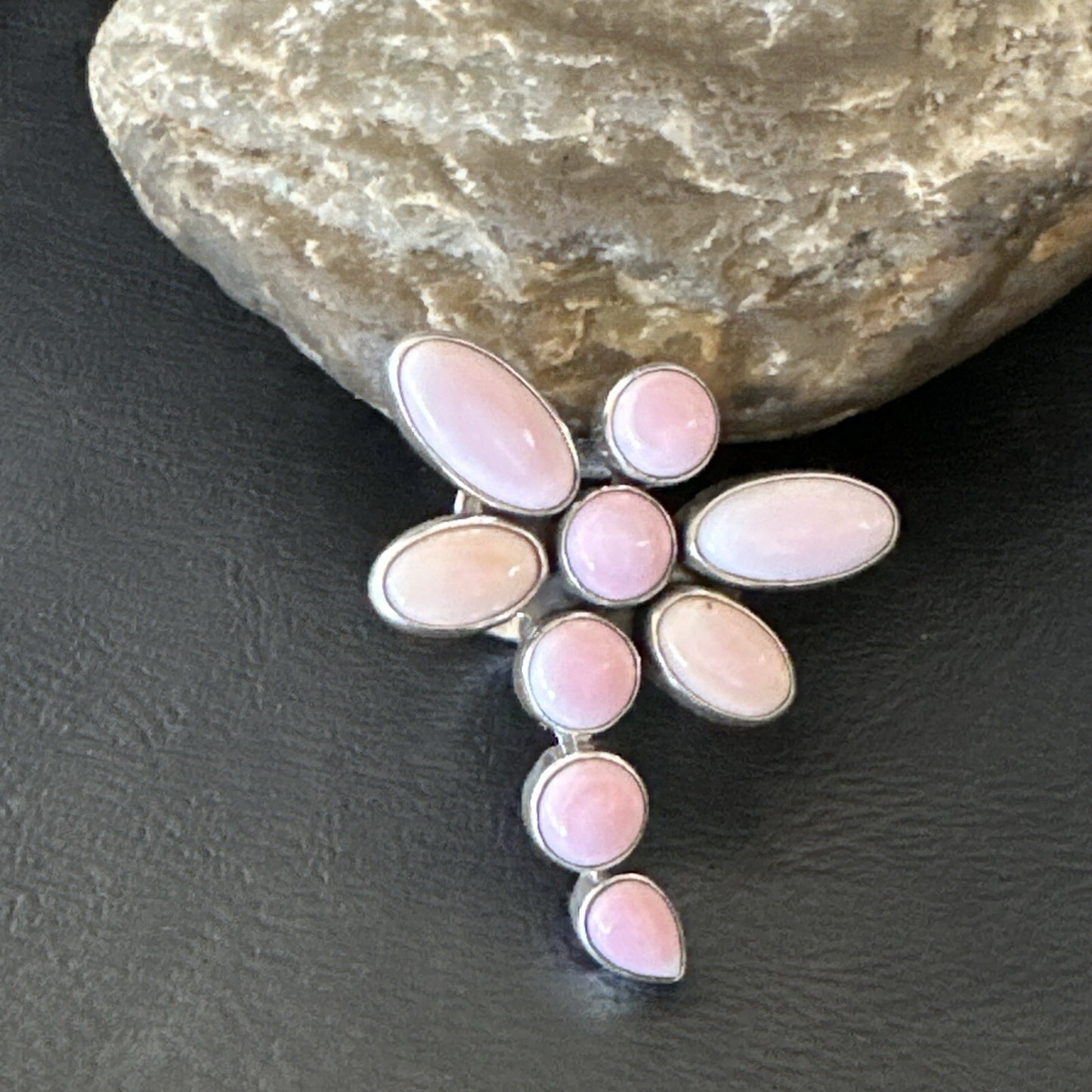 Gorgeous DragonFly Pink Conch Cluster Ring Handmade Adjustable Navajo Sz 8 18778