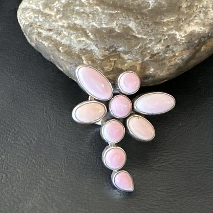 Gorgeous DragonFly Pink Conch Cluster Ring Handmade Adjustable Navajo Sz 8 18778