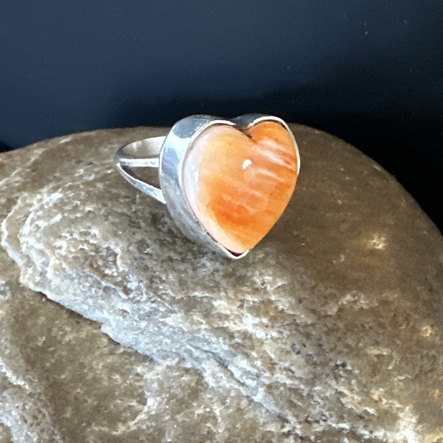Orange Heart Ring Handmade Navajo Spiny Oyster Sterling Silver Sz 9 19329