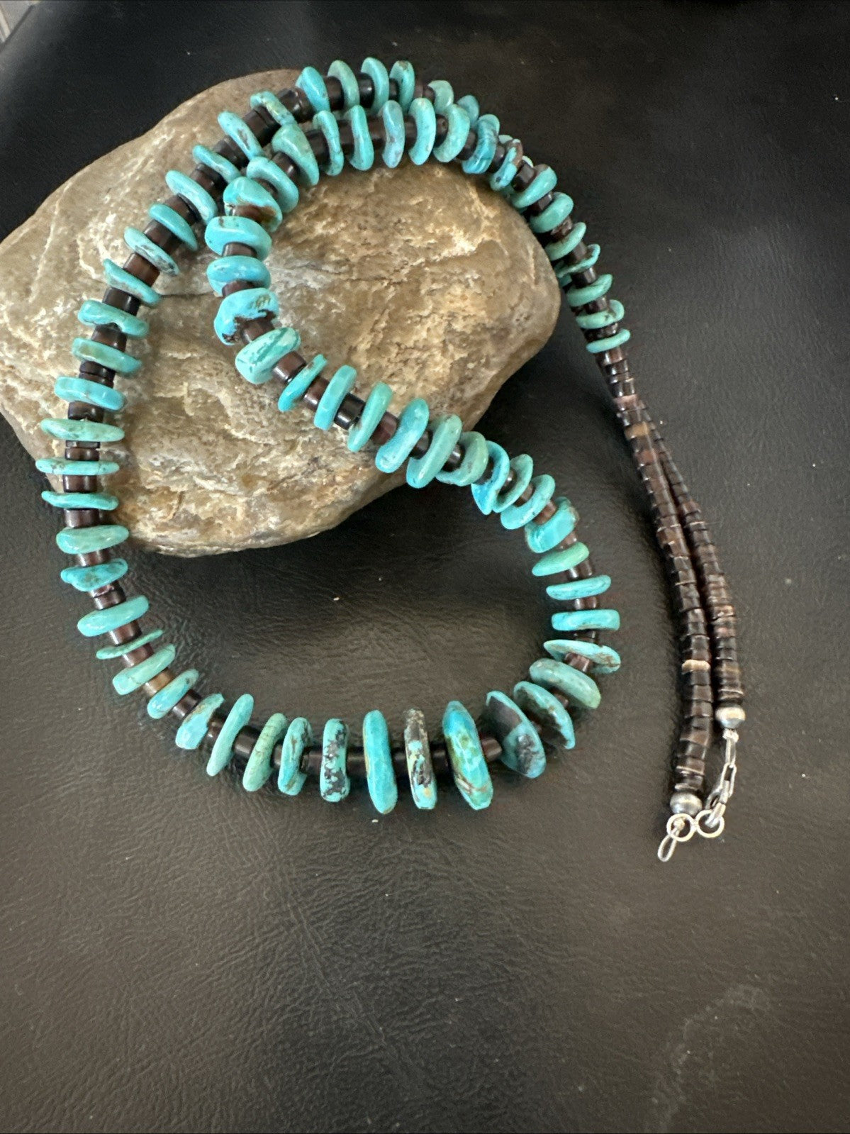 Navajo Blue Turquoise Shell Sterling Silver 24” Necklace 19710