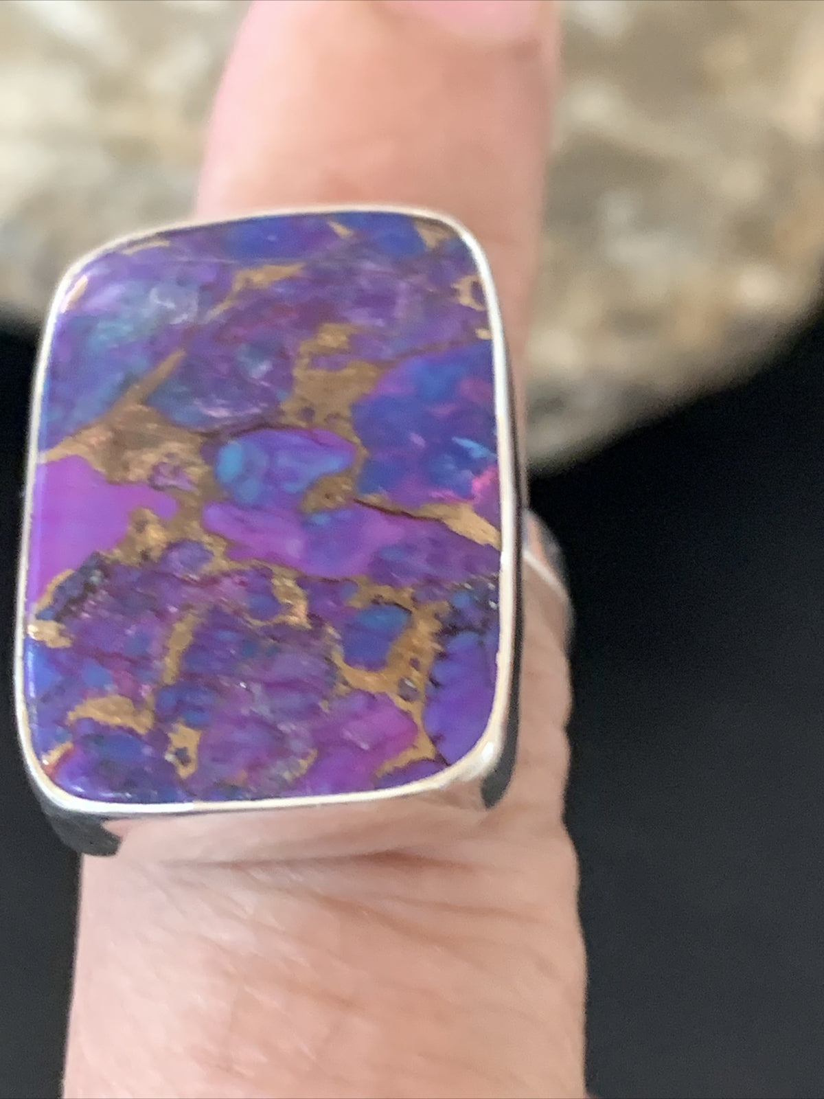Purple Mohave Turquoise Navajo Sterling Silver Ring Size 8.5 Adjustable 11799