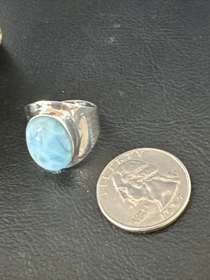 Womens Blue Larimar Navajo Sterling Silver Ring Size 9 17674