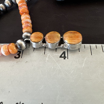 Navajo Pearls Sterling Silver Necklace Orange Spiny Oyster Pendant 20" 18264