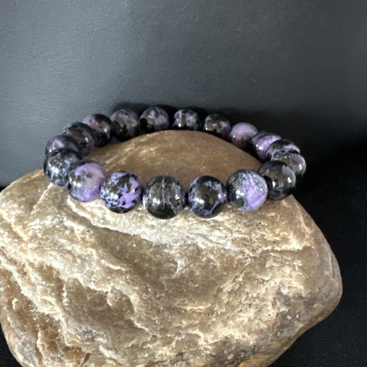 Purple Stone 10mm Stretch Bead Bracelet Navajo Sterling Silver 15239