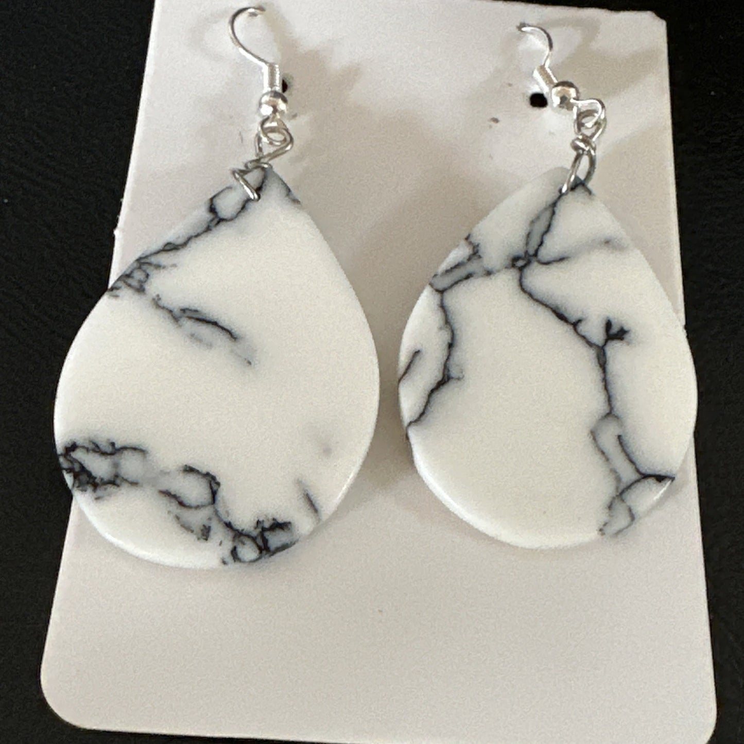 White Howlite Slab Sterling Silver Dangle Earrings 1” 19265