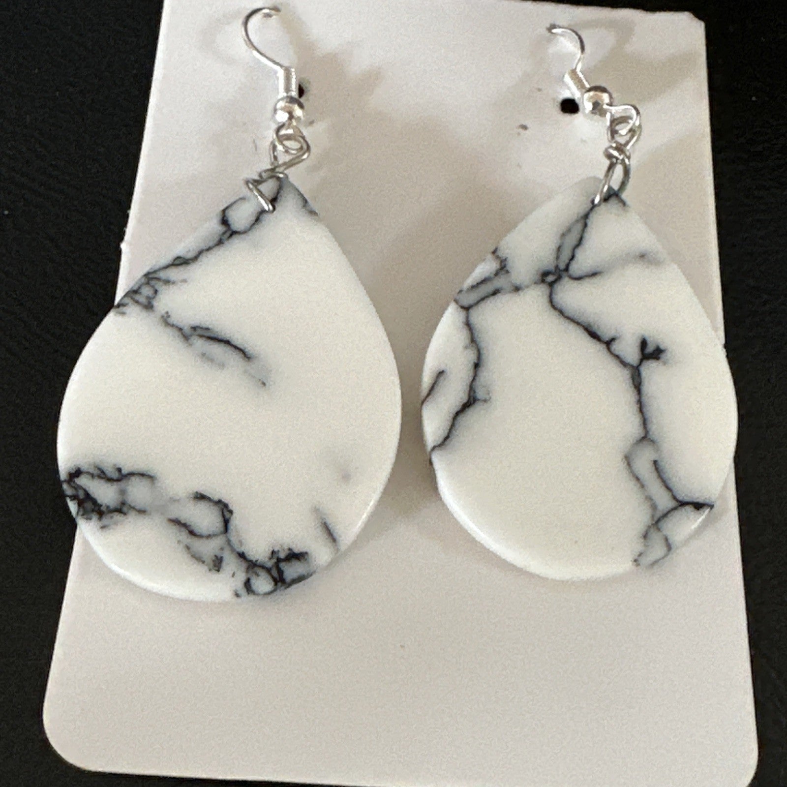 White Howlite Slab Sterling Silver Dangle Earrings 1” 19265