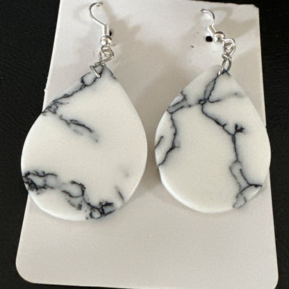 White Howlite Slab Sterling Silver Dangle Earrings 1” 19265
