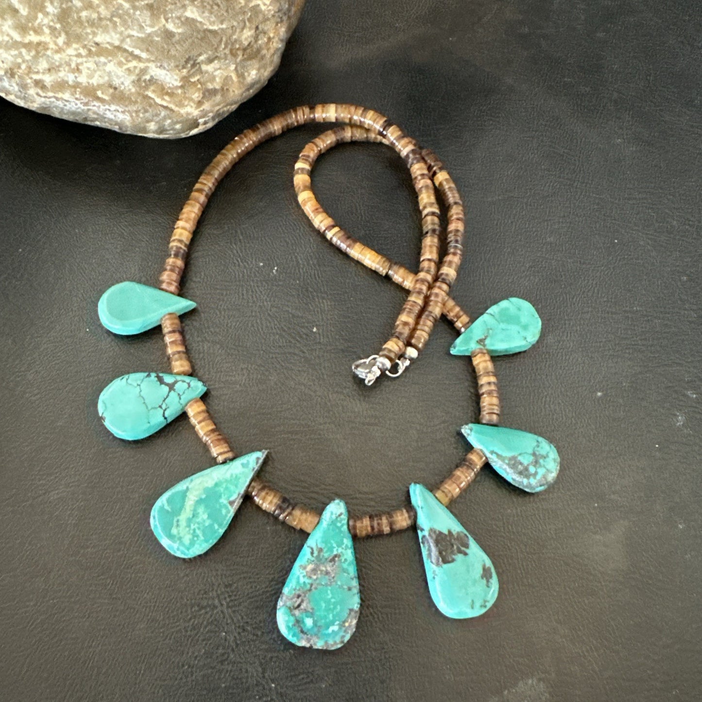 Southwestern Sterling Silver Blue Turquoise Shell 20" Necklace 19508