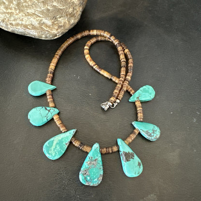 Southwestern Sterling Silver Blue Turquoise Shell 20" Necklace 19508