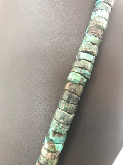 Southwestern Turquoise Heishi Sterling Silver Bead Necklace 10mm 20” 8505