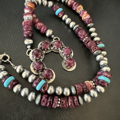 Purple Spiny Oyster Naja Pendant Turquoise Navajo Sterling Silver Necklace 18850