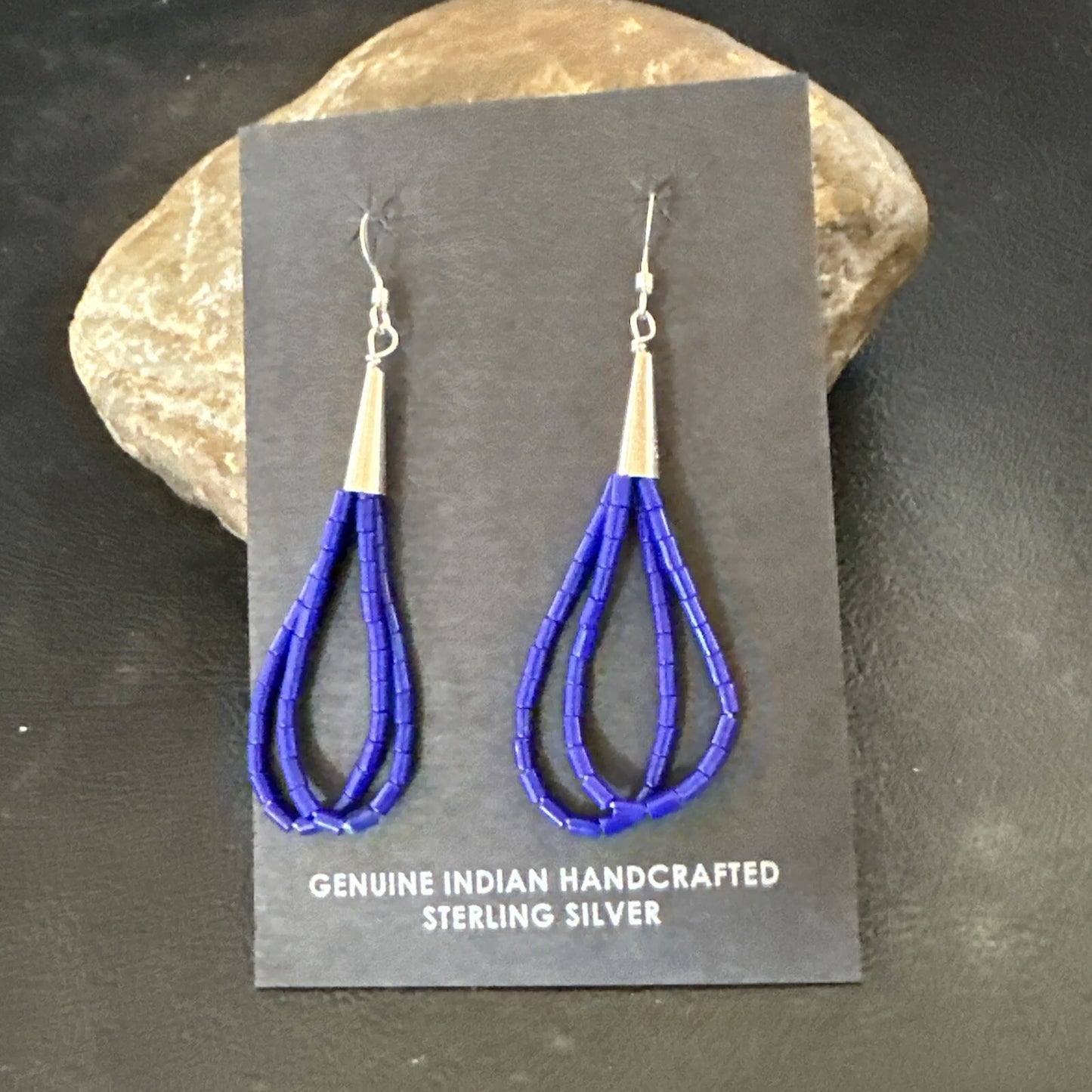 Blue Lapis 2S Heishi Liquid Sterling Silver Dangle Earrings 17888