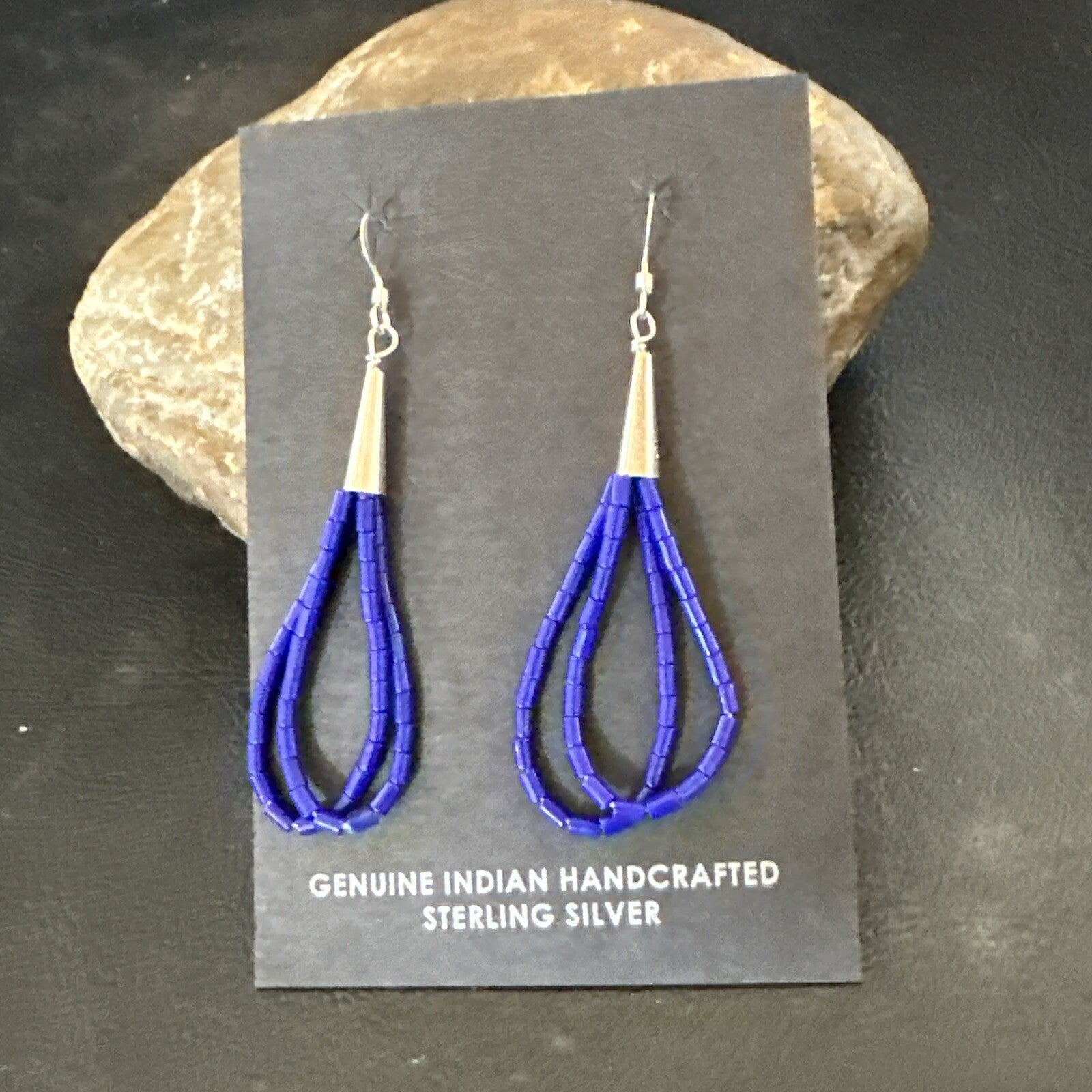 Blue Lapis 2S Heishi Liquid Sterling Silver Dangle Earrings 17888