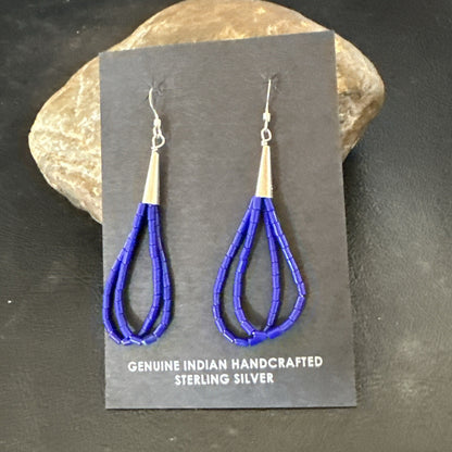 Blue Lapis 2S Heishi Liquid Sterling Silver Dangle Earrings 17888
