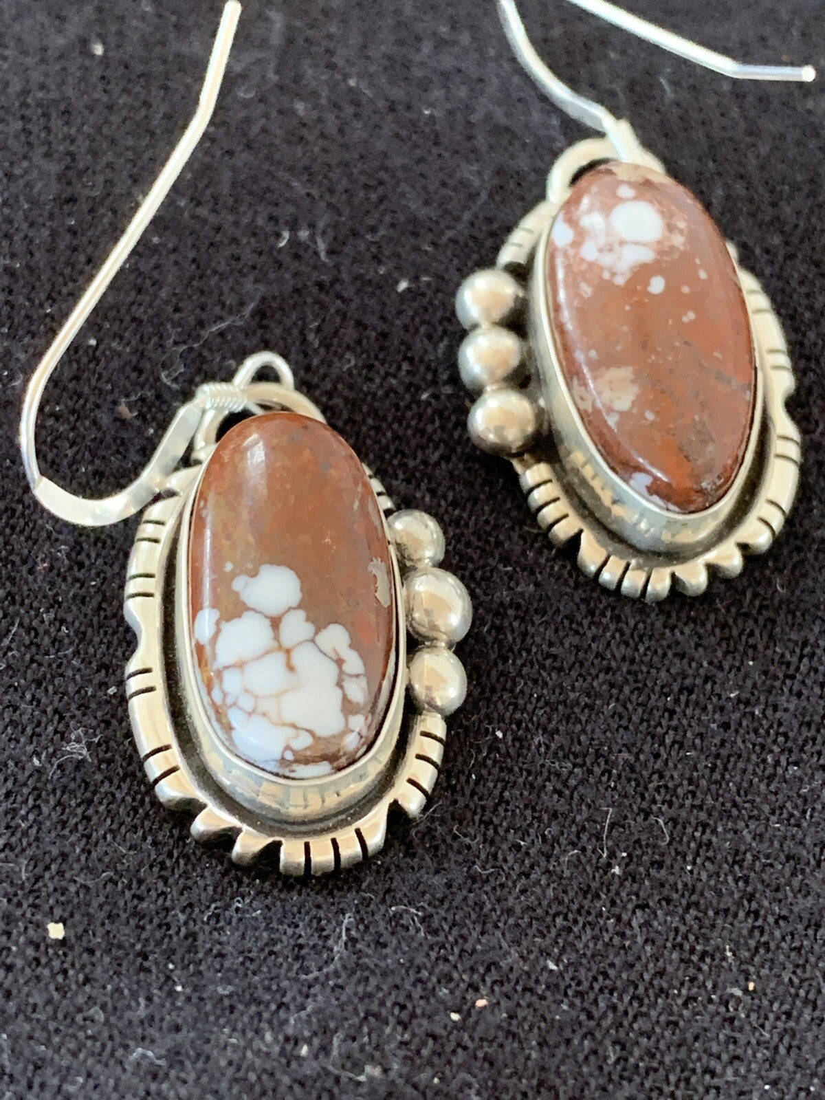 Wild Horse Turquoise Navajo Indian Sterling Silver Dangle Earrings 1" 00150