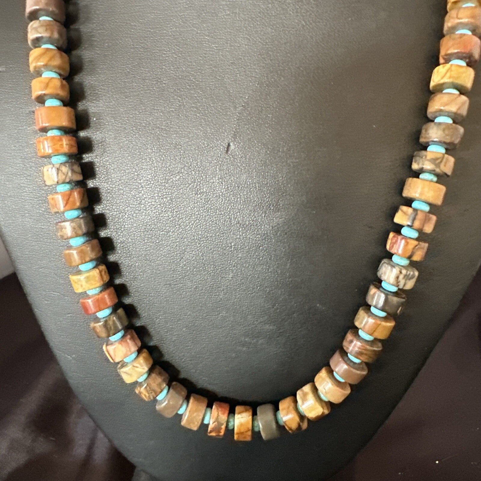 Red Creek Jasper Turquoise Pendant Navajo  Sterling Silver Necklace 17744