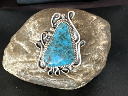 Blue Turquoise Navajo Sterling Silver Ring Size 7 19781