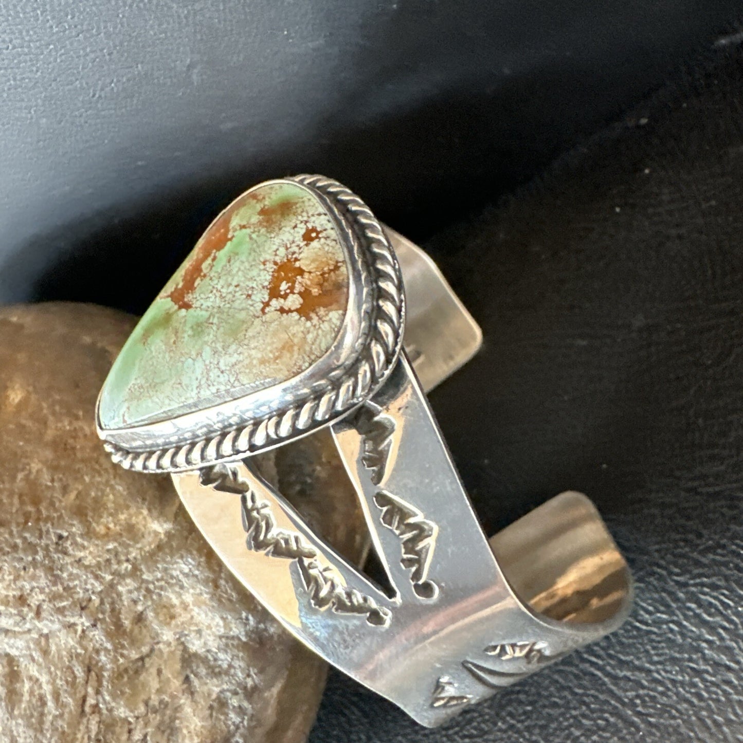 Navajo Green Royston TURQUOISE Stamped Sterling Silver Cuff Bracelet 18874