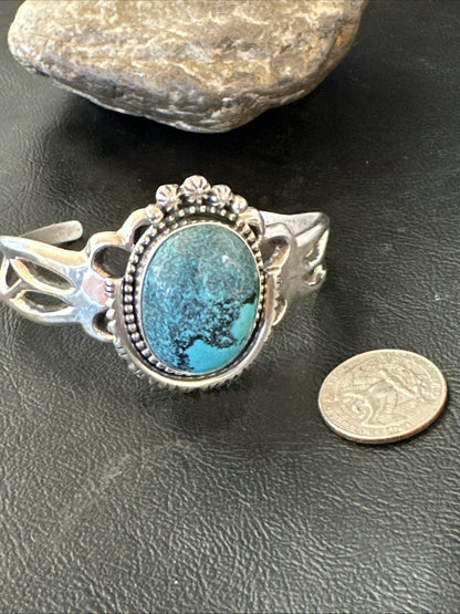 Yazzie Mens Blue Turquoise Navajo Sterling Silver Tufa Cast Cuff Bracelet 19693