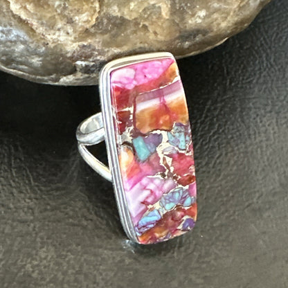Blue Turquoise Spiny Oyster Navajo Sterling Silver Ring Size 5 18247