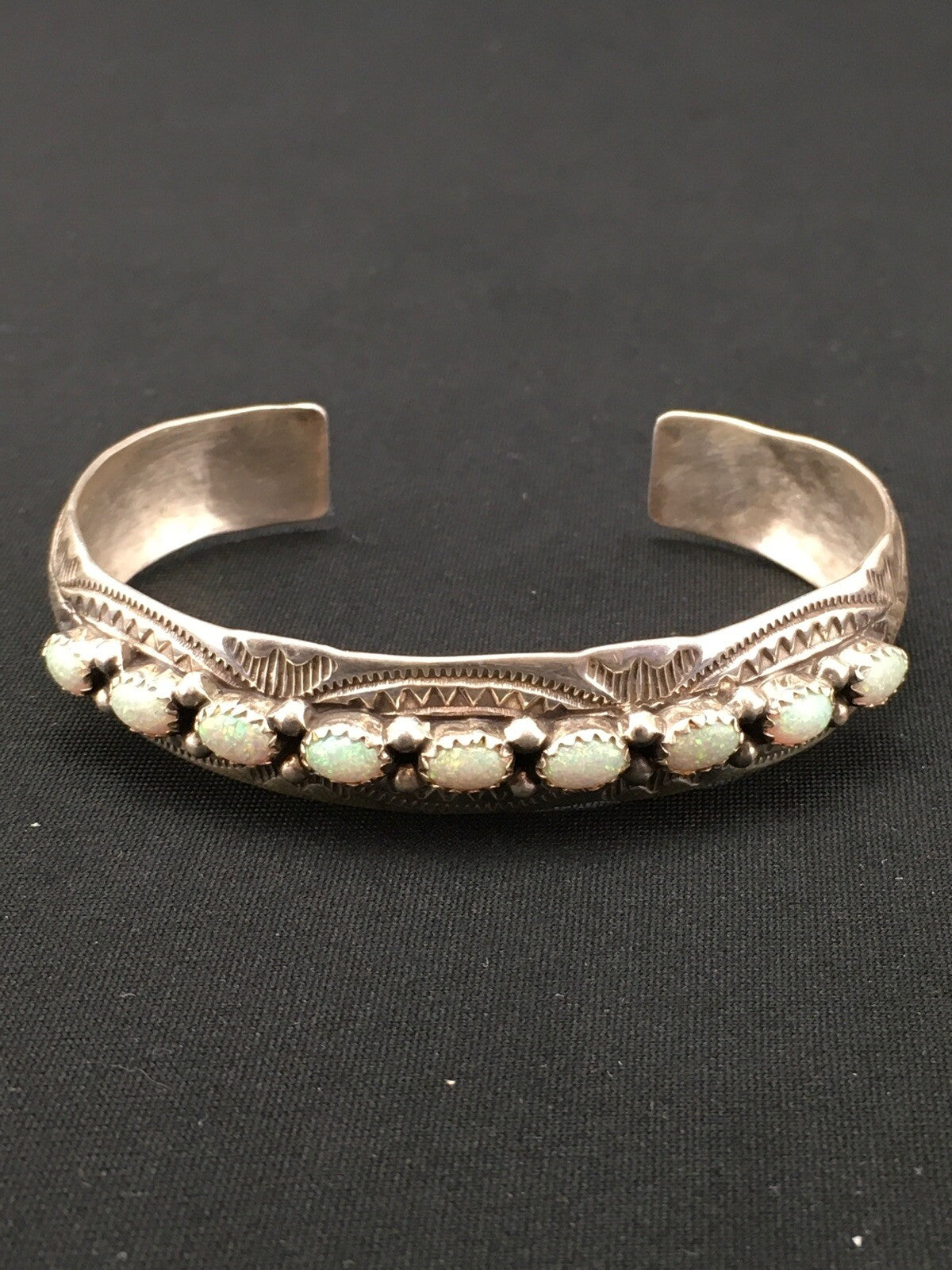 White Opal Navajo Sterling Silver Native American Cuff Bracelet 4734