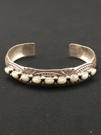 White Opal Navajo Sterling Silver Native American Cuff Bracelet 4734