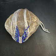 Blue Green Azurite Heishi 10Strand Stabilized Necklace 18" | Sterling Silver | Authentic Native American Handmade | 15135