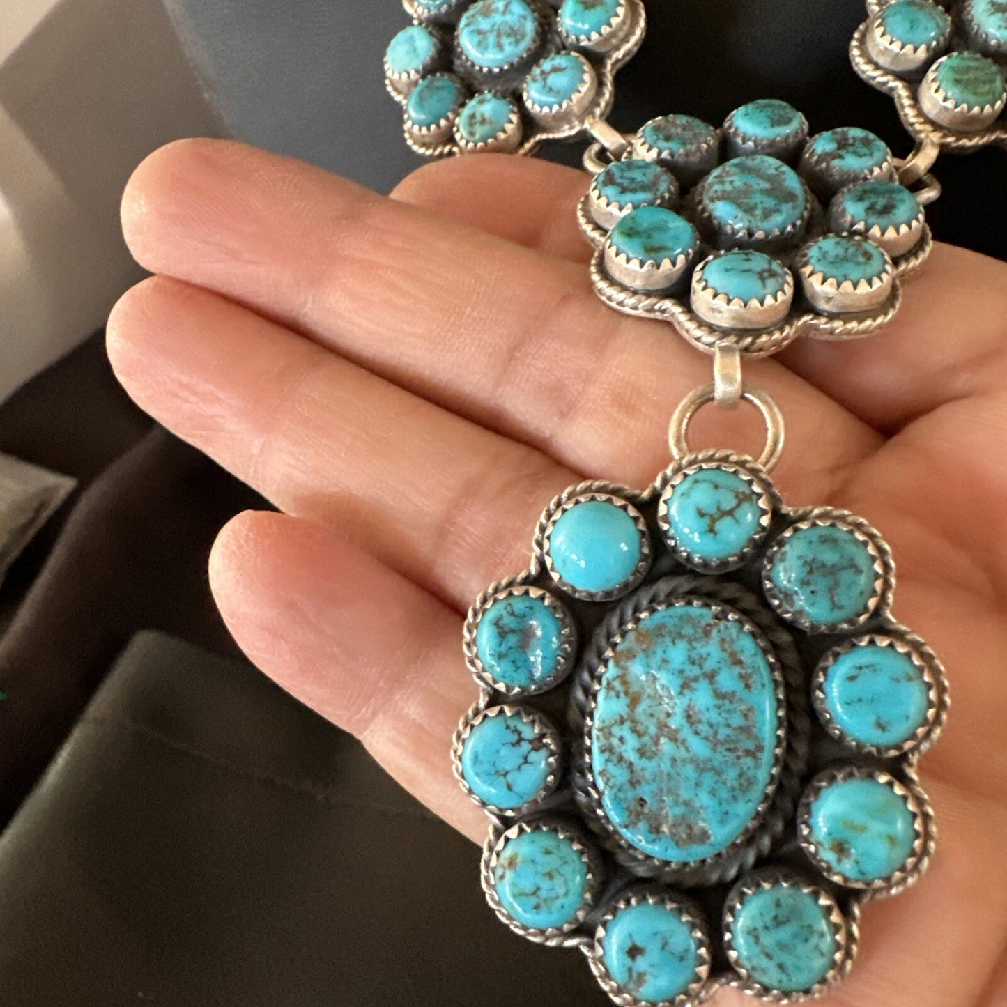 Cluster Lariat Blue Kingman Turquoise Necklace Pendant Navajo 30” 18795
