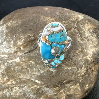 Blue Turquoise Spiny Oyster Southwestern Sterling Silver Ring Size 9 18538