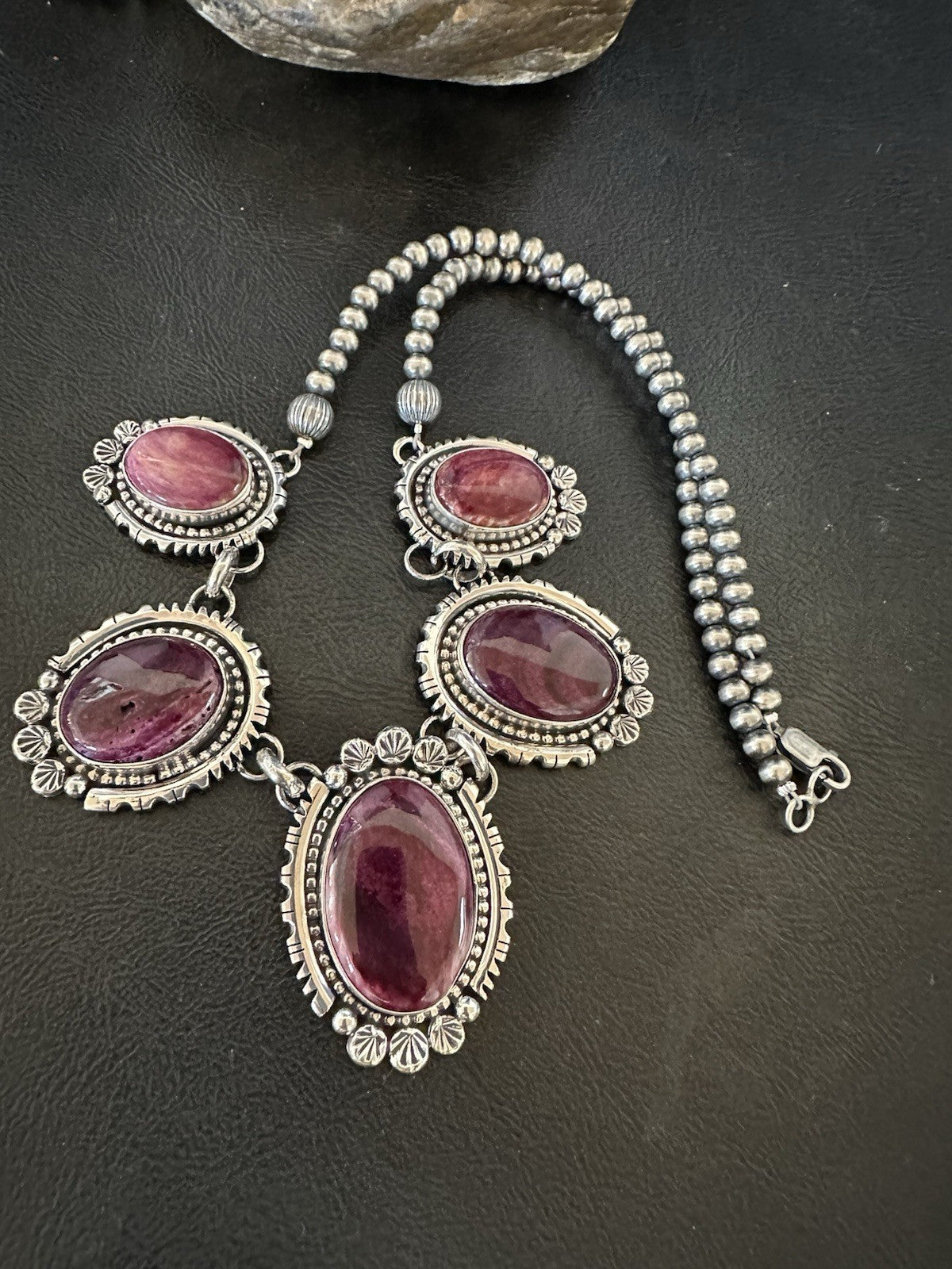 Purple Spiny Oyster Pendant Sterling Silver Choker Necklace 20" 19543