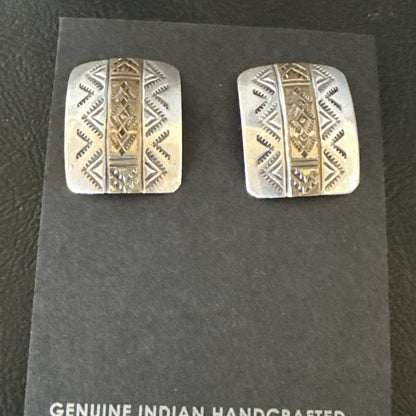 Old Pawn Navajo Stamped  12K Gold Sterling Silver Native American Earrings 19090