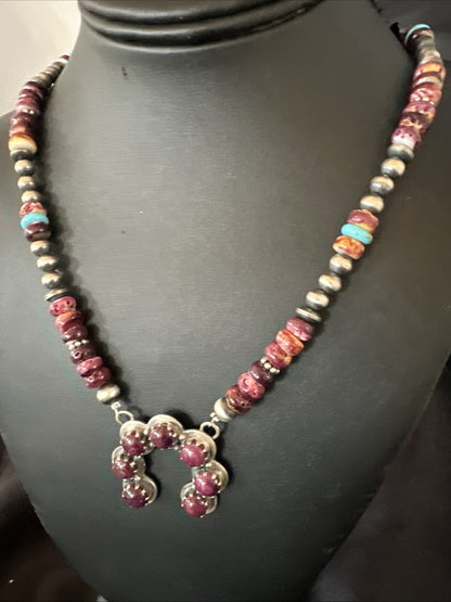 Purple Spiny Oyster Naja Pendant Turquoise Navajo Sterling Silver Necklace 18848