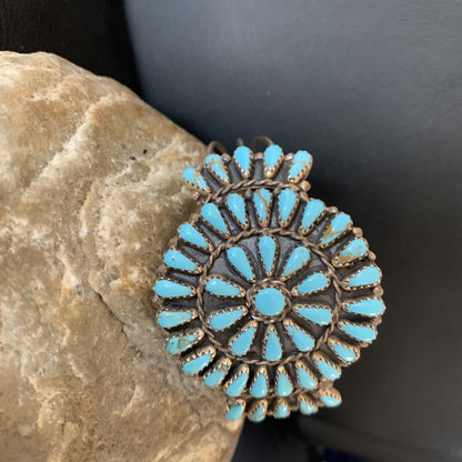 Old Pawn Zuni Sterling Silver Handmade Blue Turquoise Cuff Bracelet 12695