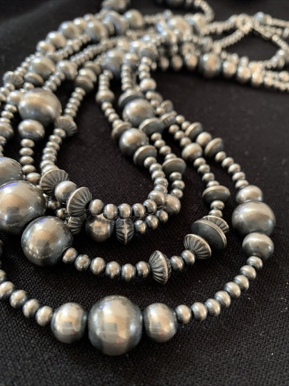 Native American Sterling Silver Navajo Mixed Beads 96" Necklace 92336