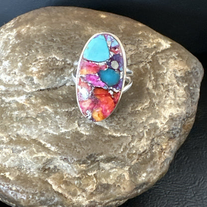 Blue Turquoise Spiny Oyster Navajo Sterling Silver Ring Size 7 18215