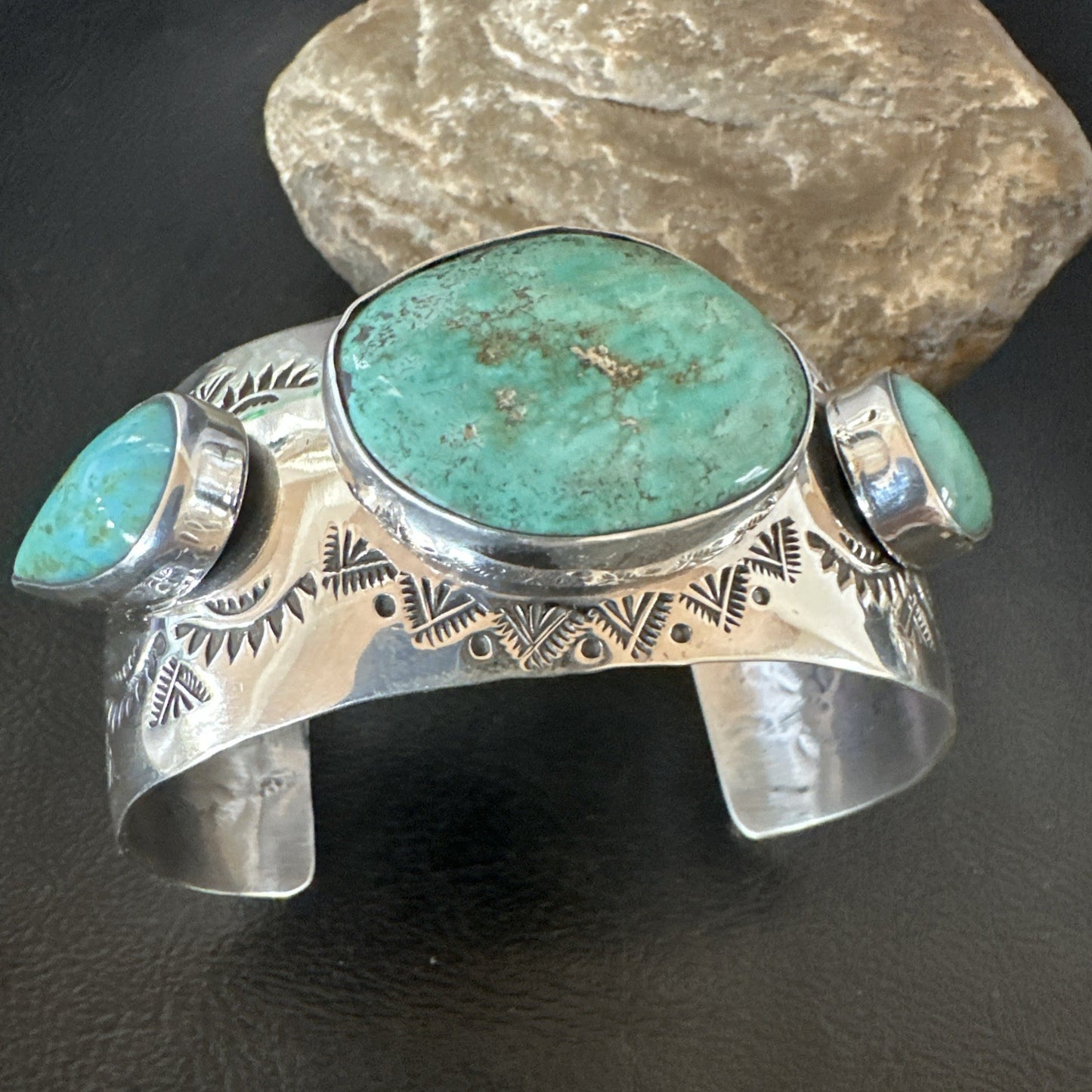 XL Mens Blue Green Turquoise Navajo Sterling Silver Cuff Bracelet 8" 19505